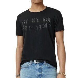 John Varvatos Men's Lost My Soul In Rock N Roll Graphic T-Shirt Raw Edges Black